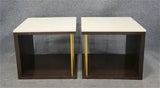 MODERNIST CANTILEVERED END TABLES OF SOLID WOOD, BRASS, AND STONE