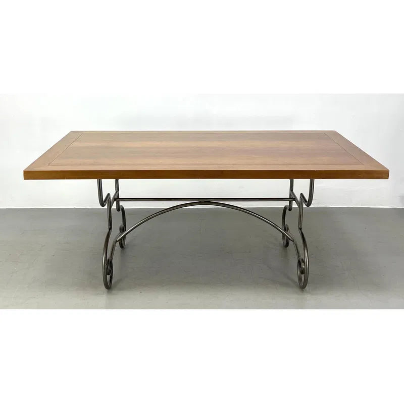 FRENCH BAKER’S STYLE DINING TABLE WITH DECORATIVE STEEL BASE