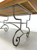 FRENCH BAKER’S STYLE DINING TABLE WITH DECORATIVE STEEL BASE