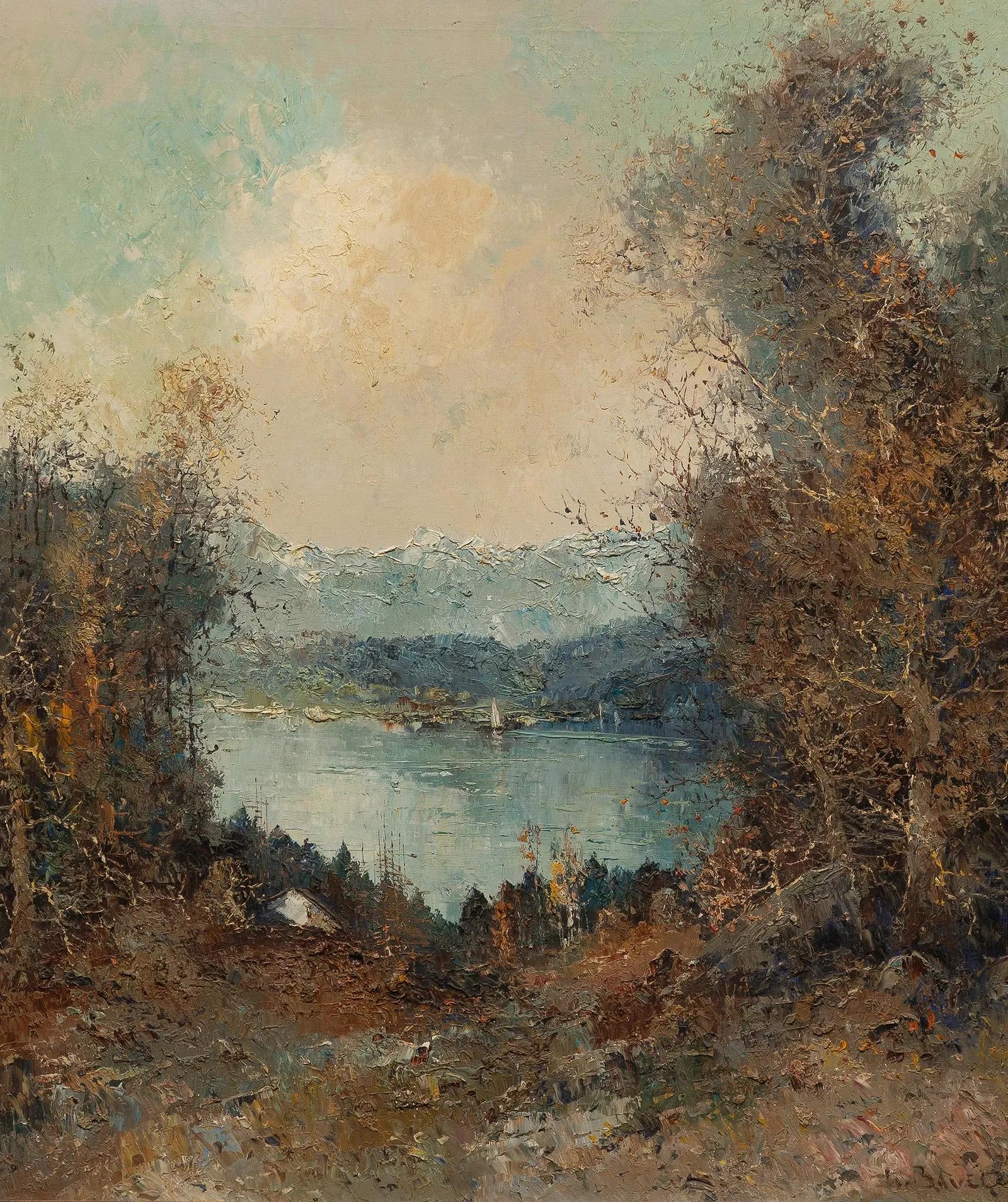 LANDSCAPE WITH VIEW OF LAKE BY WILLI BAUER (1980s)