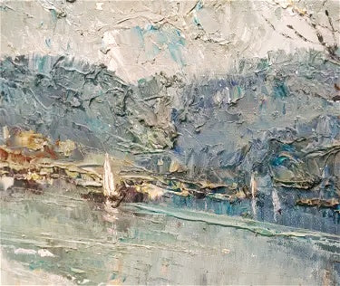 LANDSCAPE WITH VIEW OF LAKE BY WILLI BAUER (1980s)