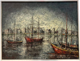 AMERICAN SCHOOL HARBOR SCENE SIGNED “BRANDENBURG” (1960s)