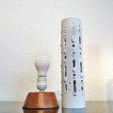 TUBULAR TORCH-CUT ALUMINUM AND WALNUT TABLE LAMPS