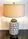HAND-THROWN ALVINO BAGNI WHITE ON TAN TABLE LAMP