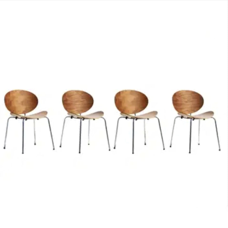 SET OF FOUR STACKING MOLDED PLYWOOD “POTATO CHIP” CHAIRS