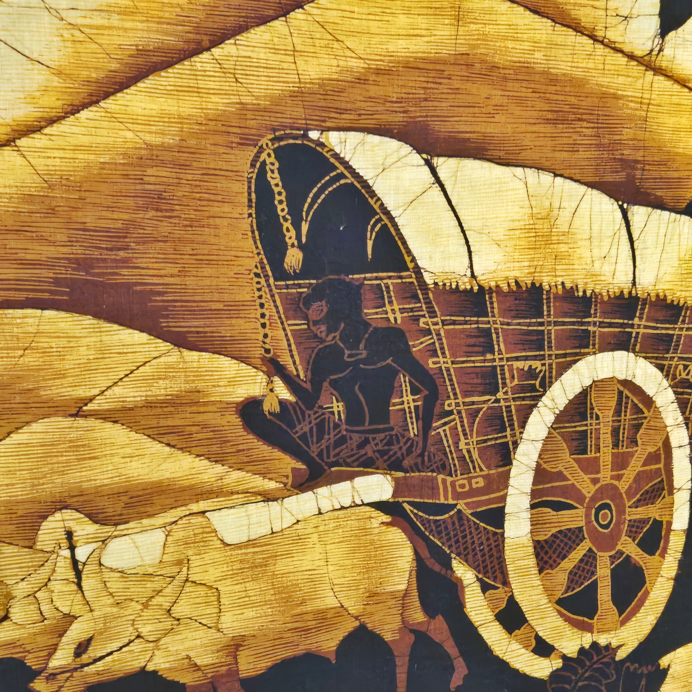 PASTORAL SCENE WITH OXCARTS AND RAFTS BY UNKNOWN BATIK ARTIST