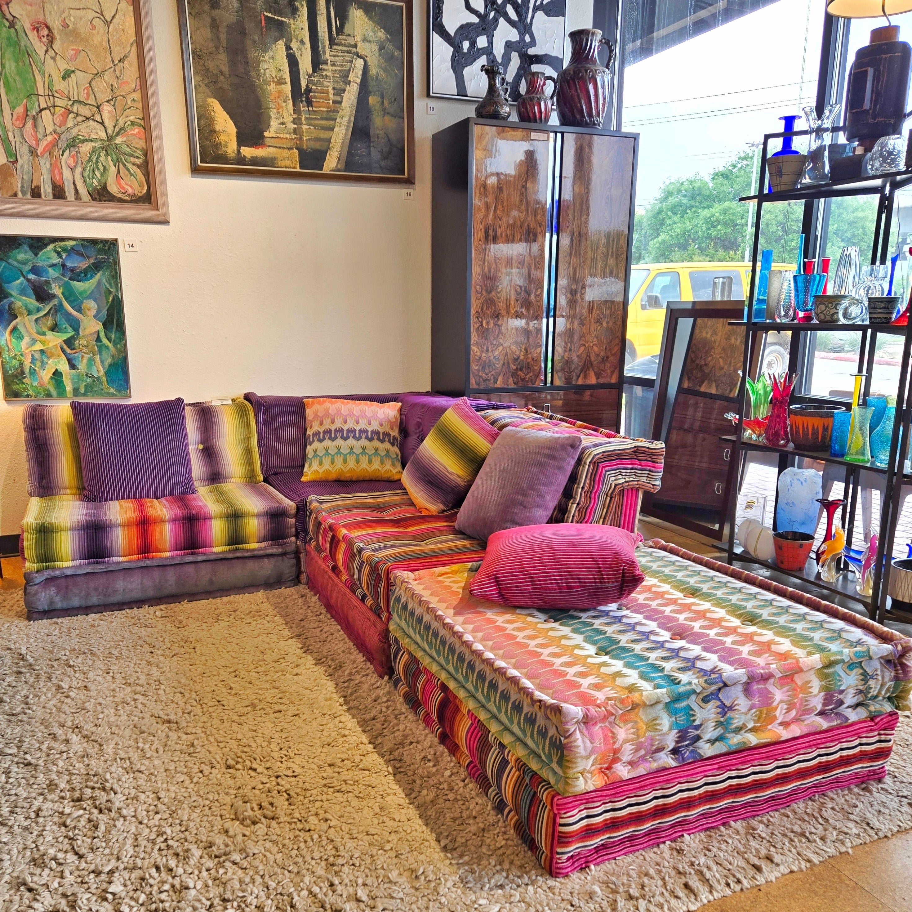 AUTHENTIC ‘MAH JONG’ SOFA AND PILLOWS BY HANS HOPFER FOR ROCHE BOBOIS (13 PIECES)