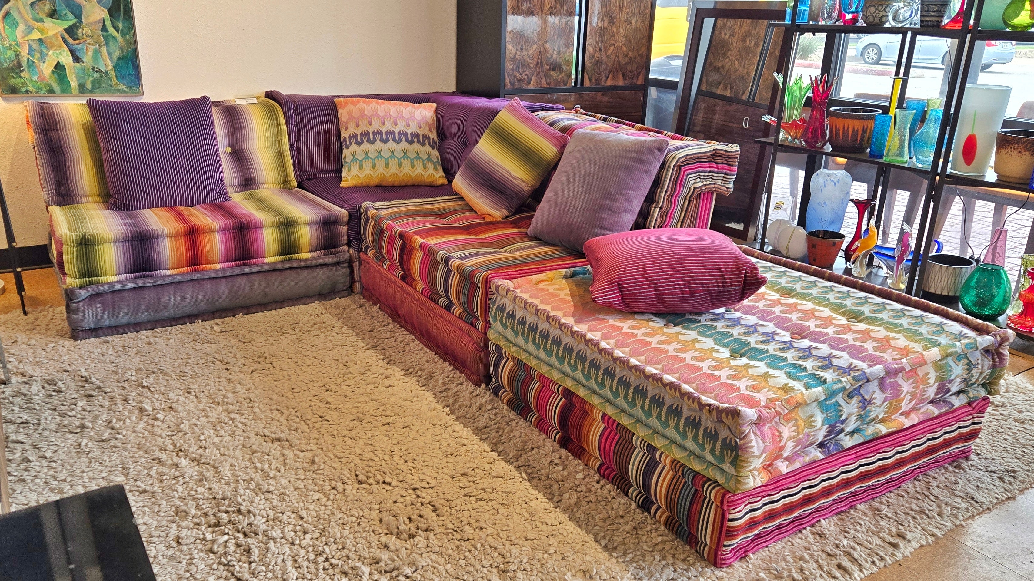 AUTHENTIC ‘MAH JONG’ SOFA AND PILLOWS BY HANS HOPFER FOR ROCHE BOBOIS (13 PIECES)