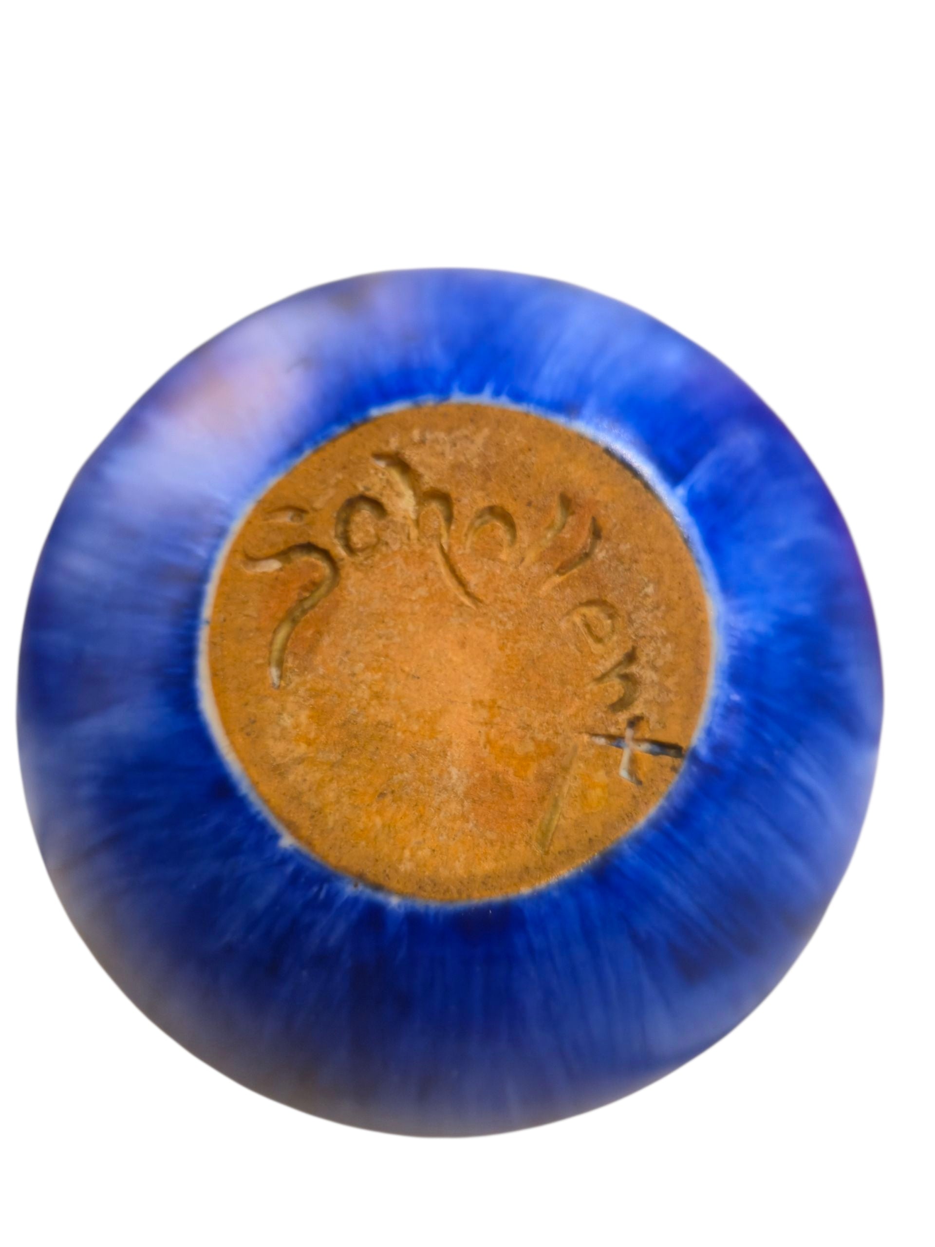 ’60s BLUE-ON-BLUE DANISH STUDIO BALL VASE BY CHRISTIAN SCHOLLERT
