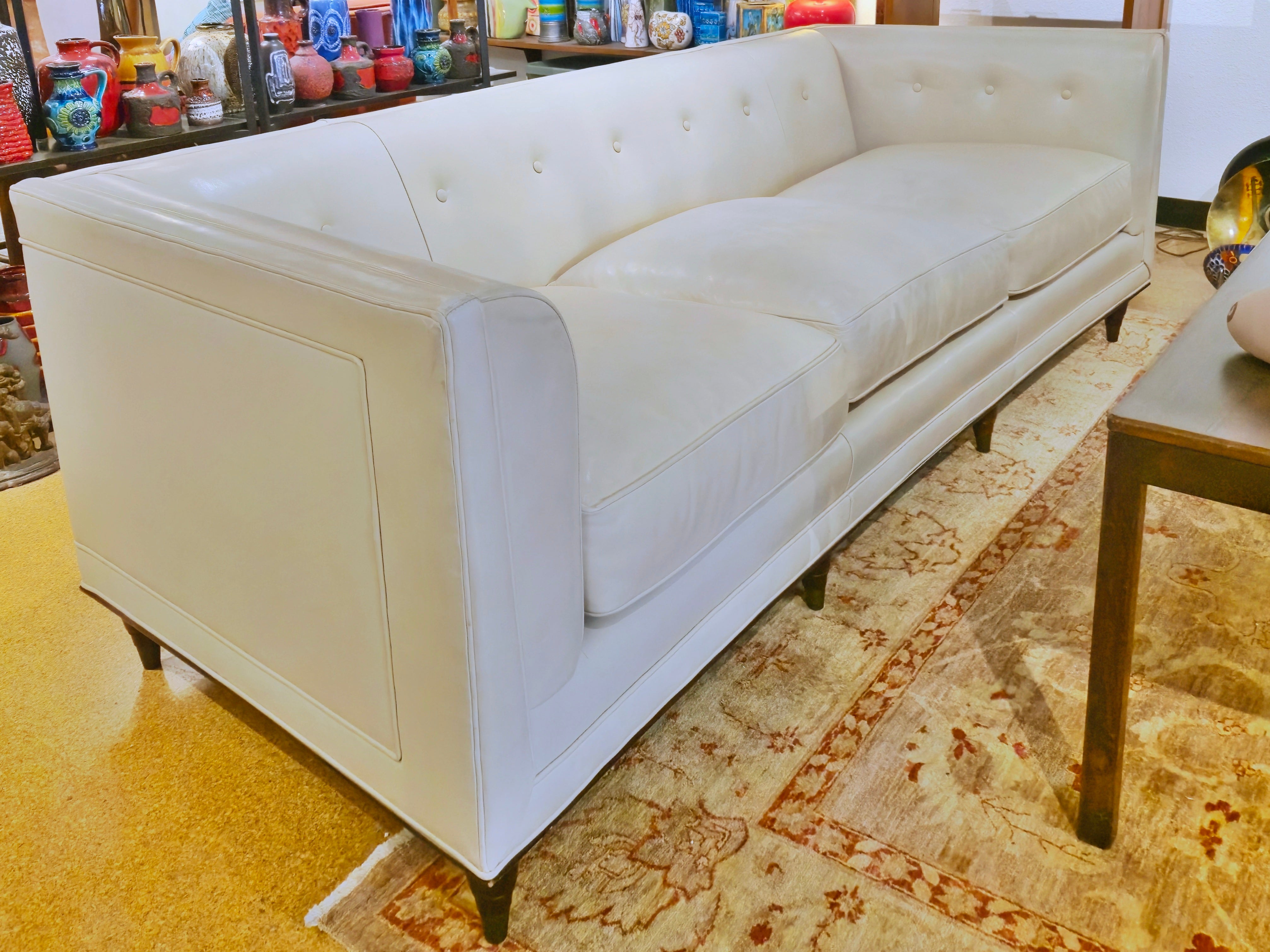 TUXEDO-ARM ‘WREN’ SOFA IN BEIGE LEATHER BY BILL SOFIELD FOR BAKER FURNITURE