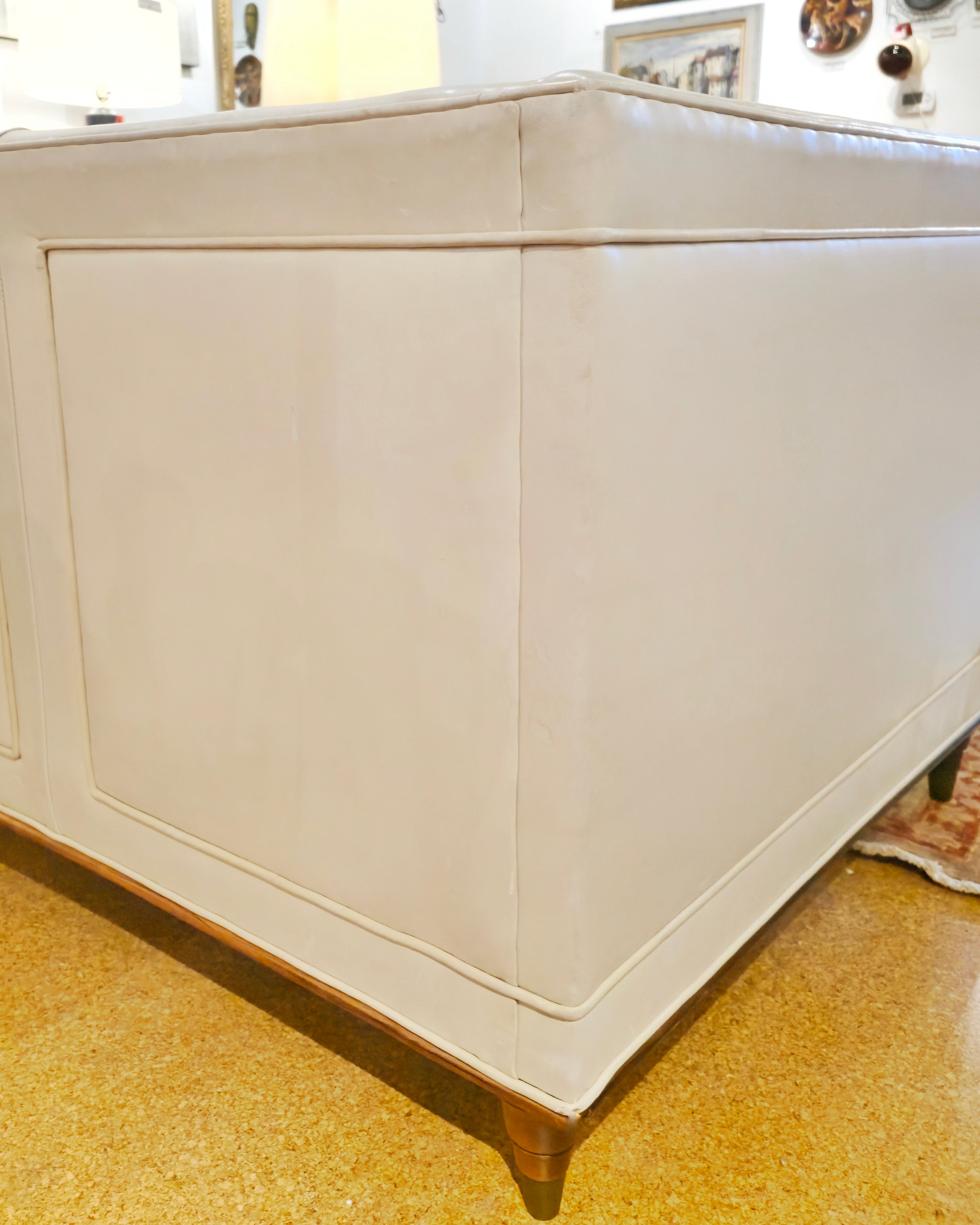 TUXEDO-ARM ‘WREN’ SOFA IN BEIGE LEATHER BY BILL SOFIELD FOR BAKER FURNITURE