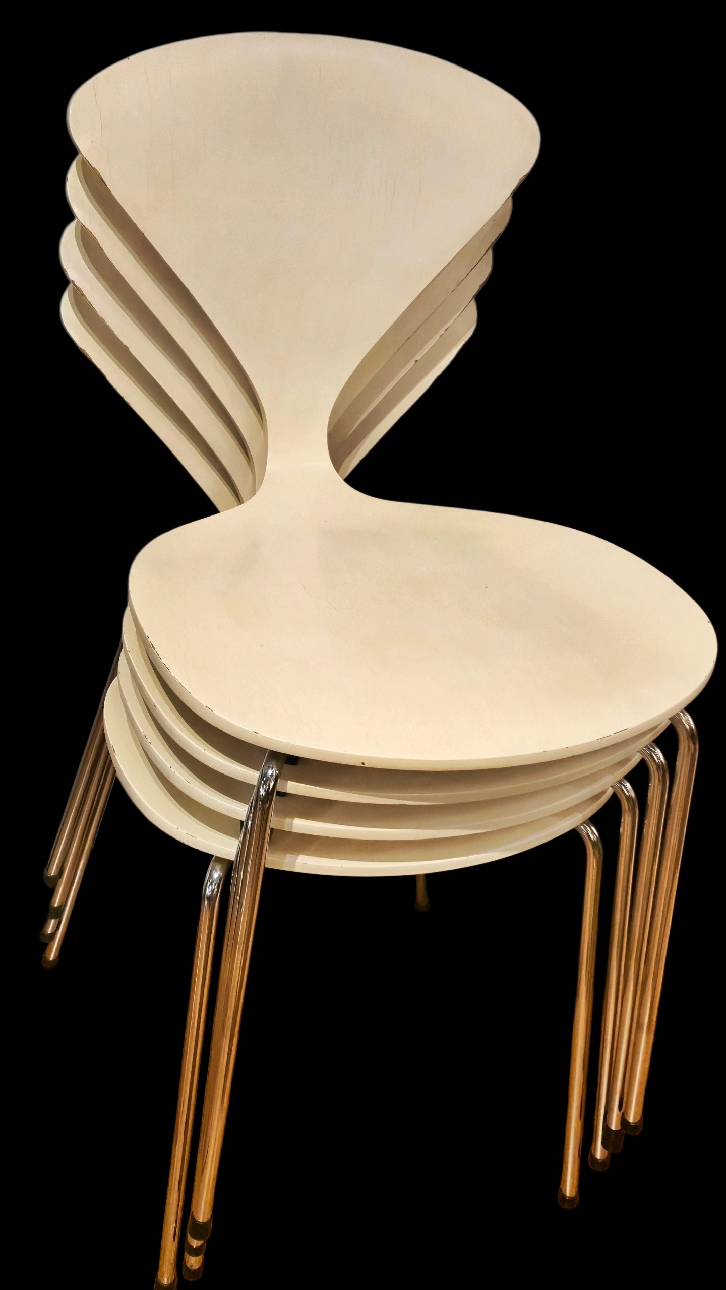 SET OF FOUR WHITE LACQUER  STACKING CHAIRS BY NORMAN CHERNER