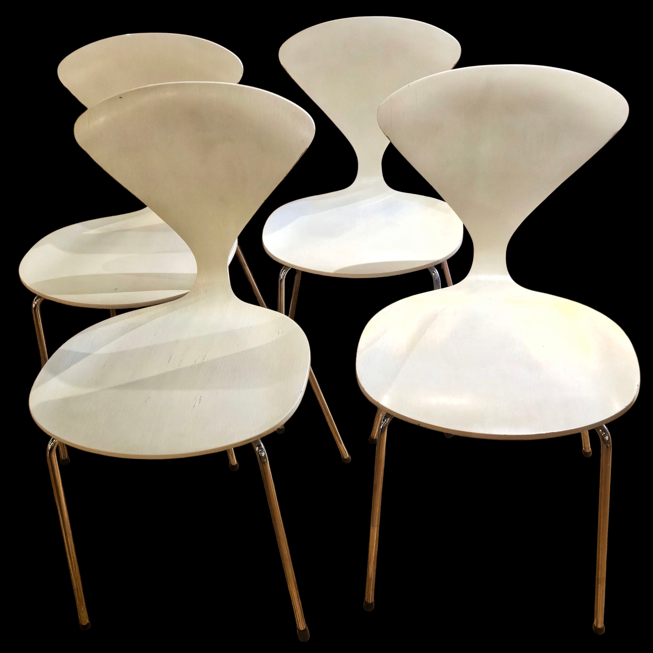 SET OF FOUR WHITE LACQUER  STACKING CHAIRS BY NORMAN CHERNER