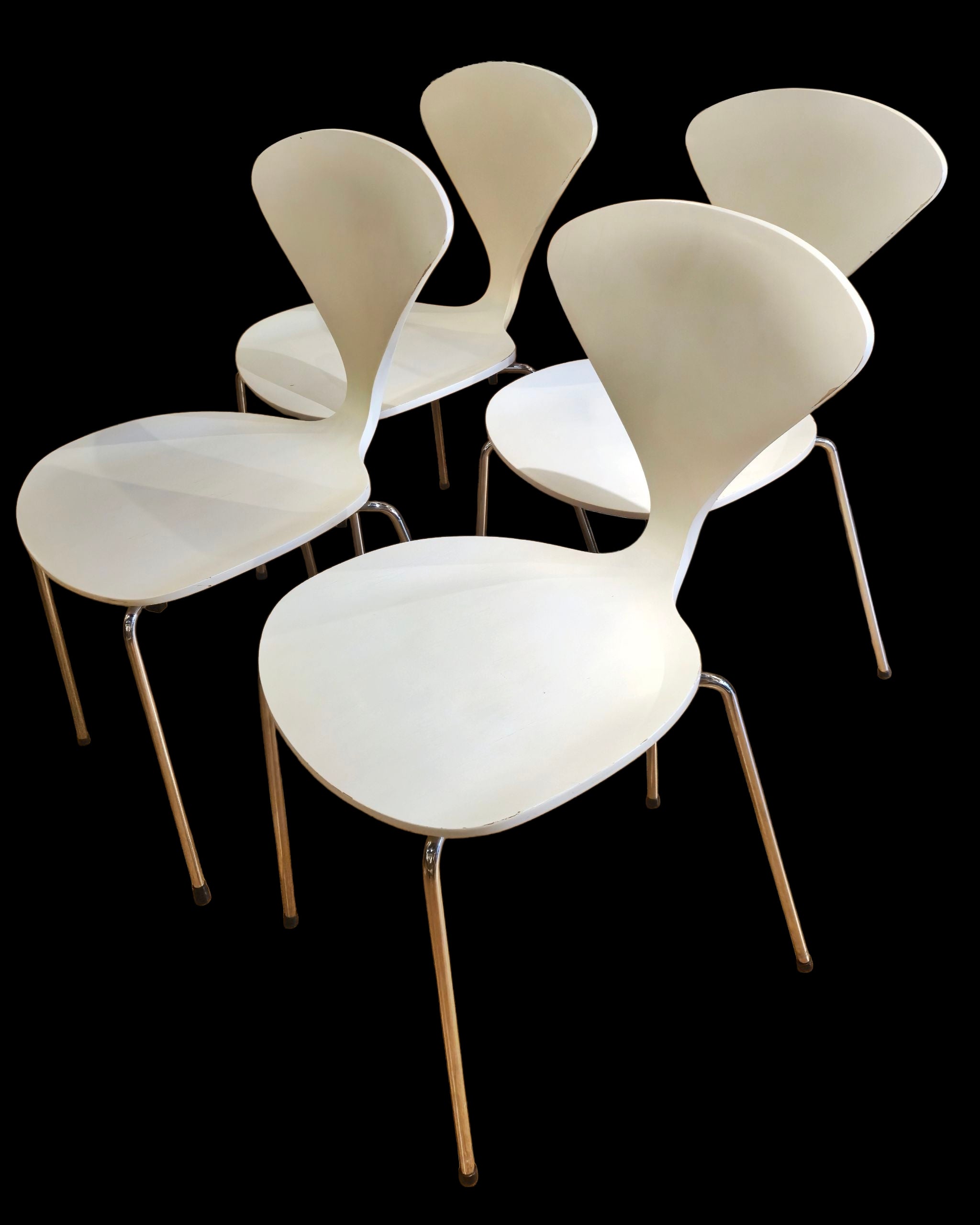 SET OF FOUR WHITE LACQUER  STACKING CHAIRS BY NORMAN CHERNER