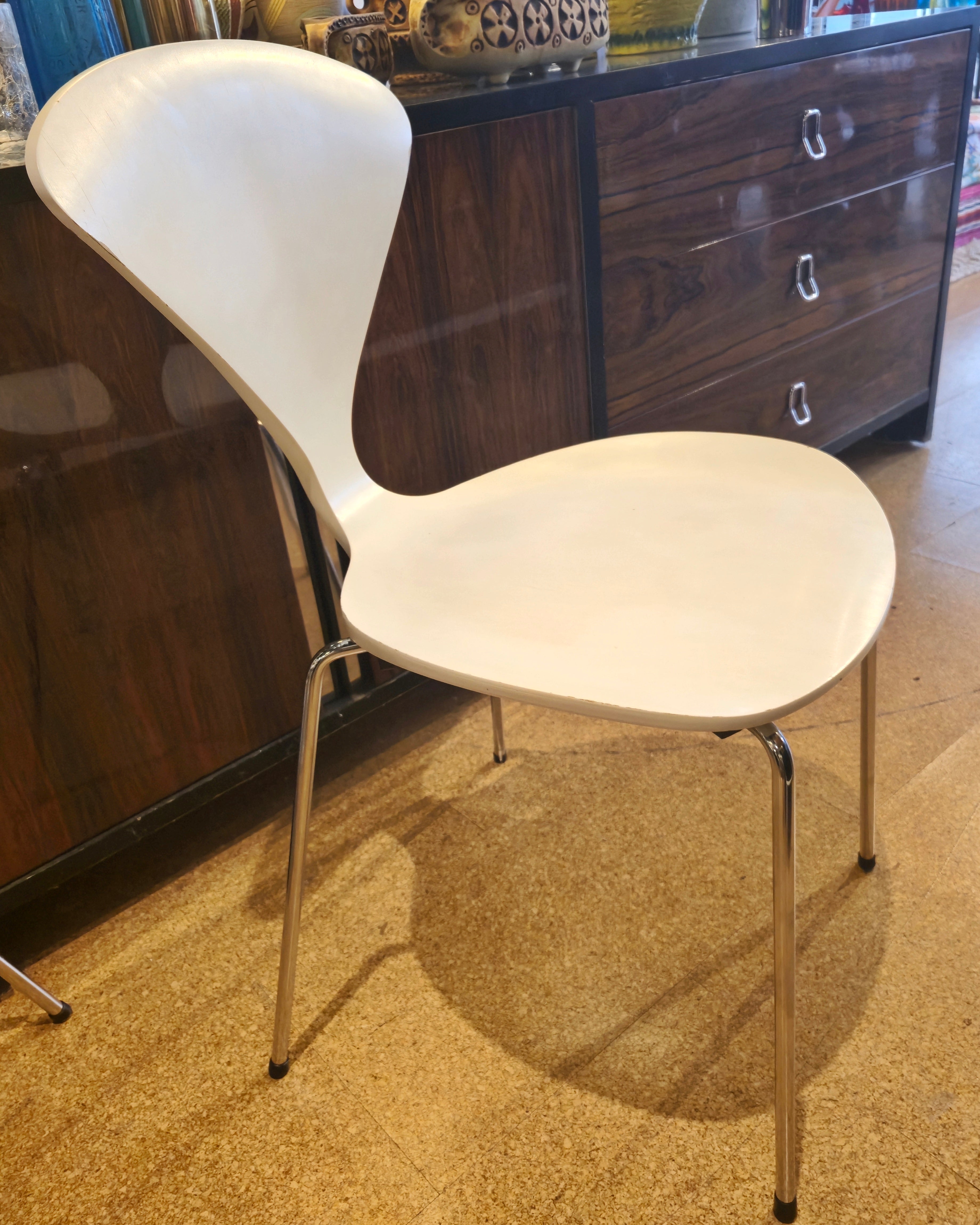 SET OF FOUR WHITE LACQUER  STACKING CHAIRS BY NORMAN CHERNER