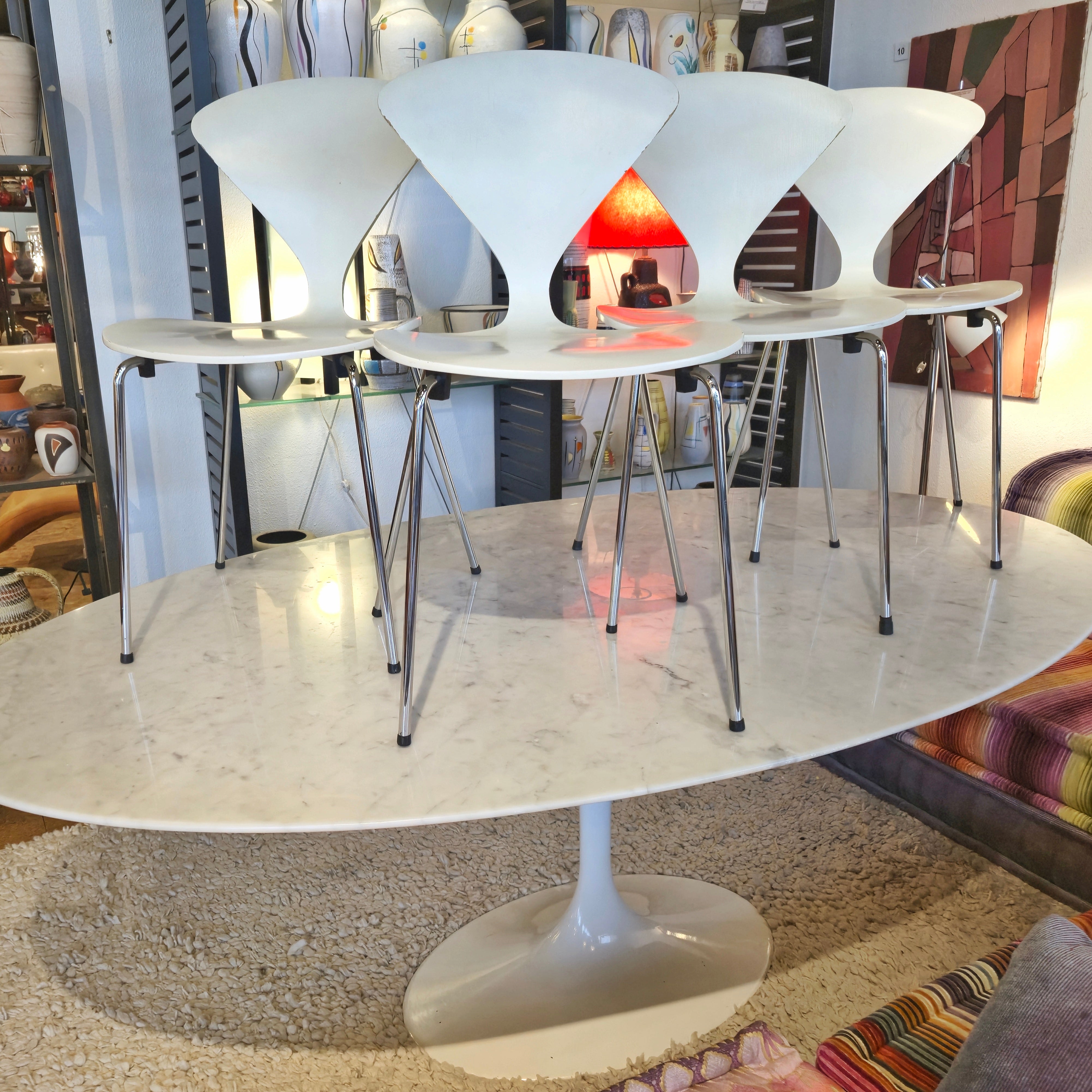 SET OF FOUR WHITE LACQUER  STACKING CHAIRS BY NORMAN CHERNER