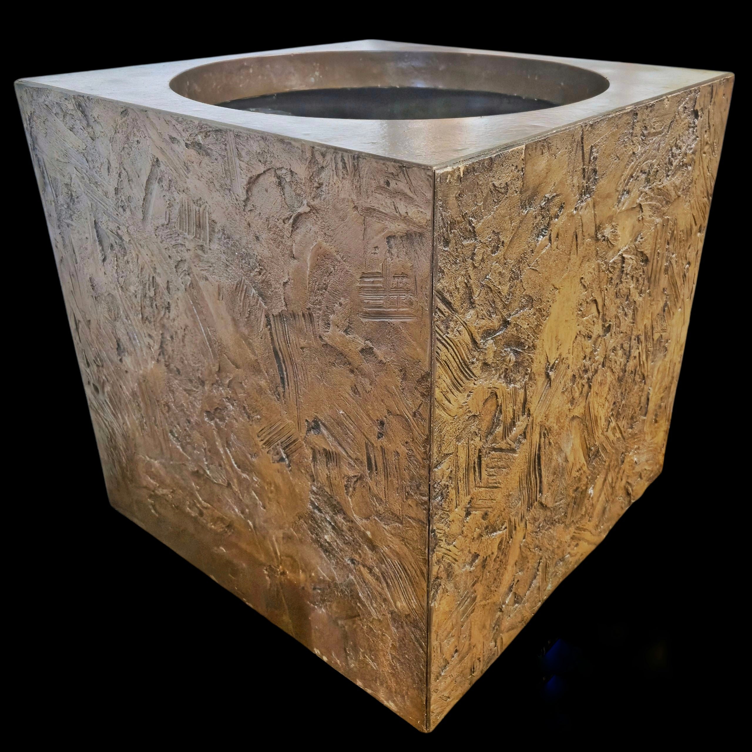RARE EARLY ’70s BRONZE ABSTRACT PLANTER BOX BY McCARROLL & GILLESPE FOR FORMS+SURFACES