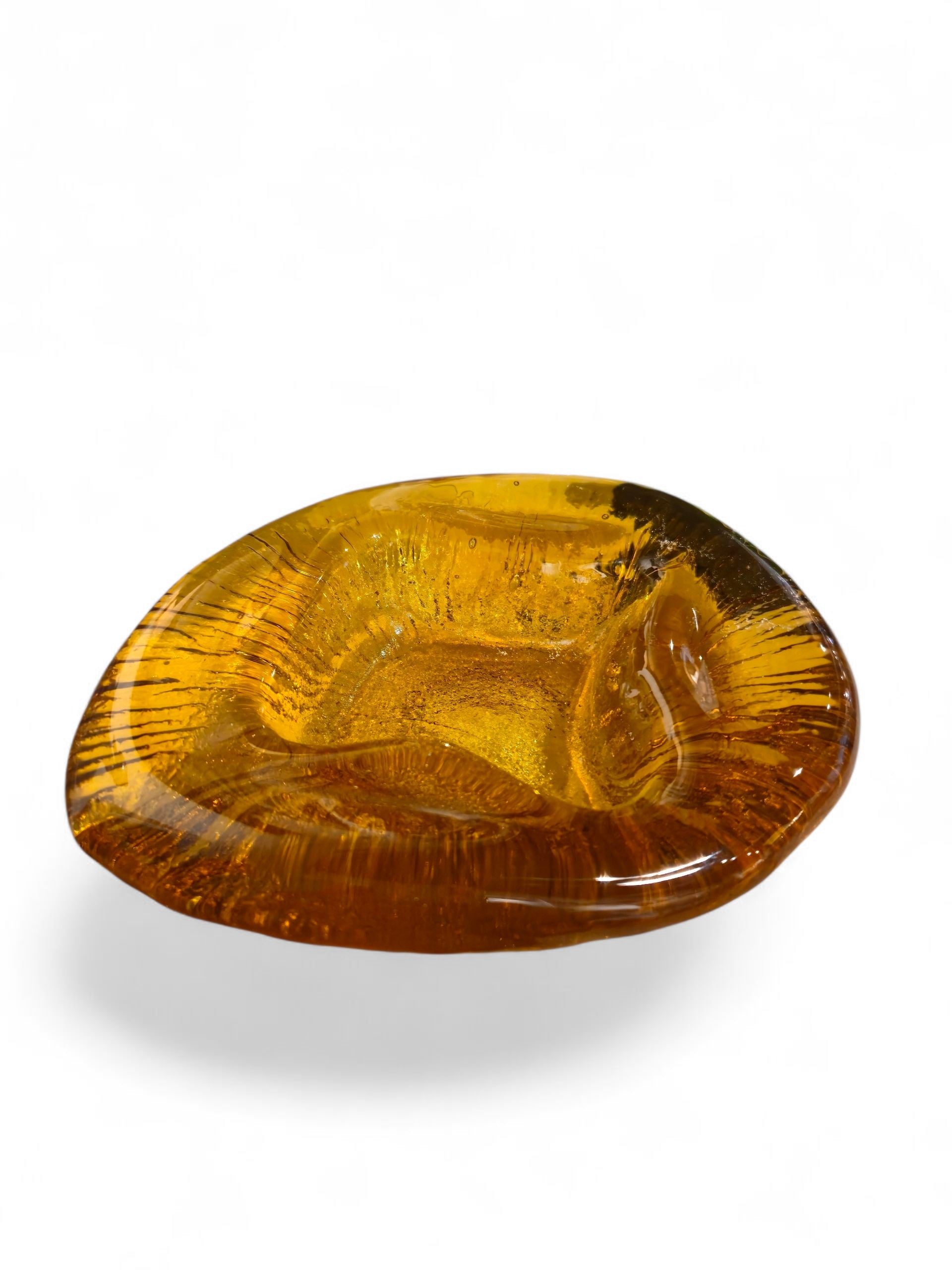 FREE-FORM AMBER GLASS ASHTRAY/VIDE POCHE BY BLENKO