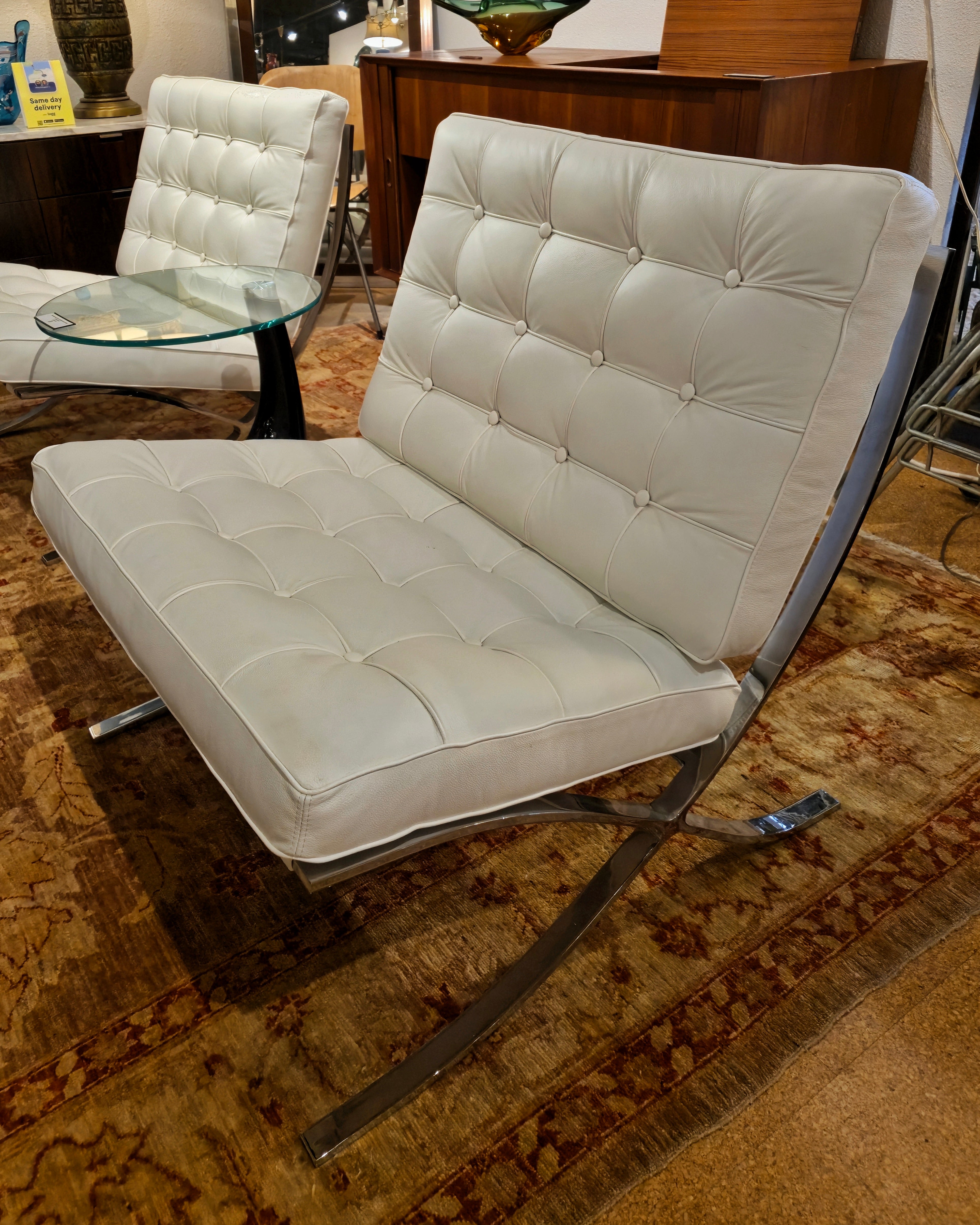 ITALIAN-MADE WHITE LEATHER PAVILION CHAIRS (PAIR)