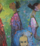 LARGE ATMOSPHERIC OIL ON CANVAS OF FIVE FEMALES BY MARTIN FRIEDMAN (1950s?)
