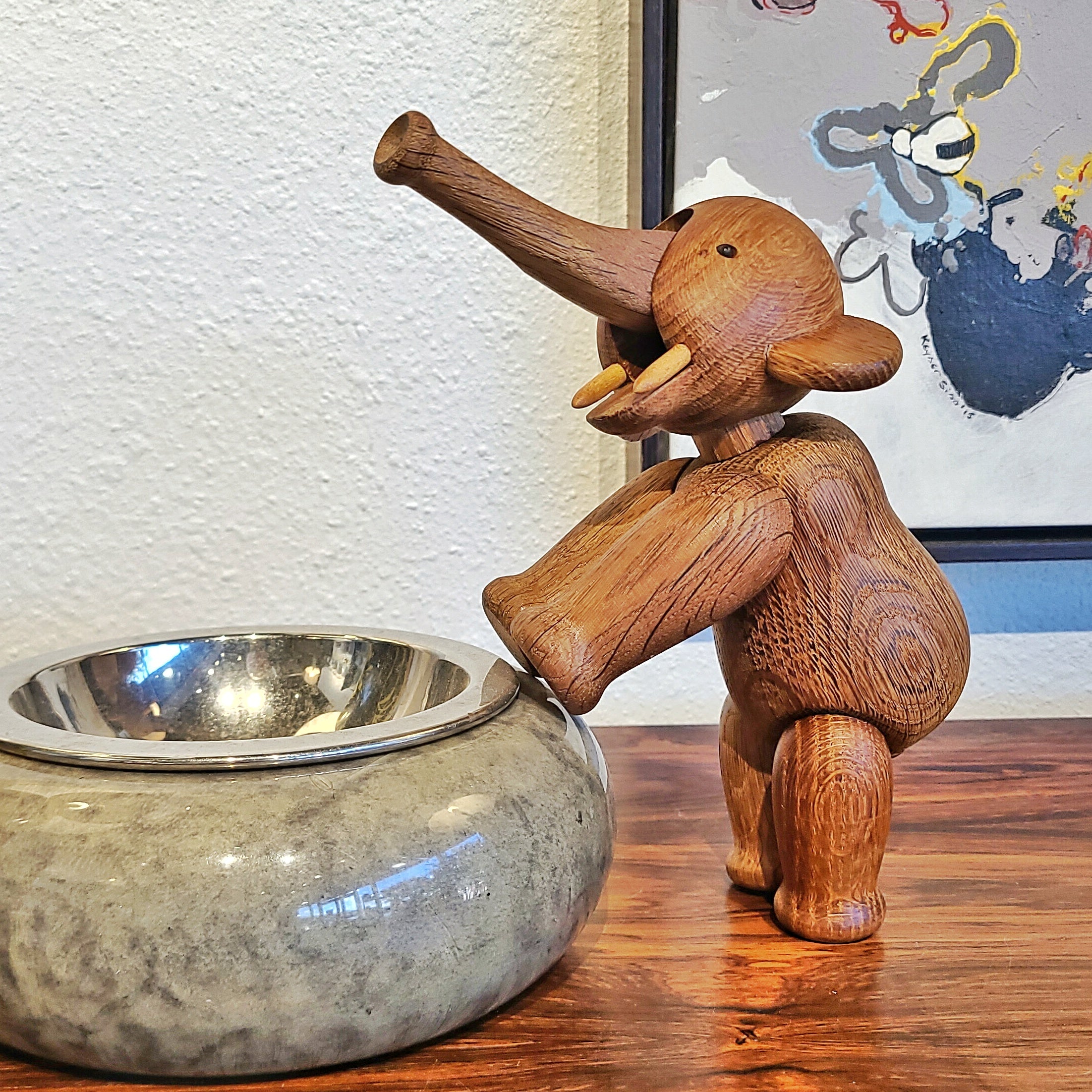 EARLY ORIGINAL ARTICULATED OAK ELEPHANT BY KAY BOJESEN (DENMARK)