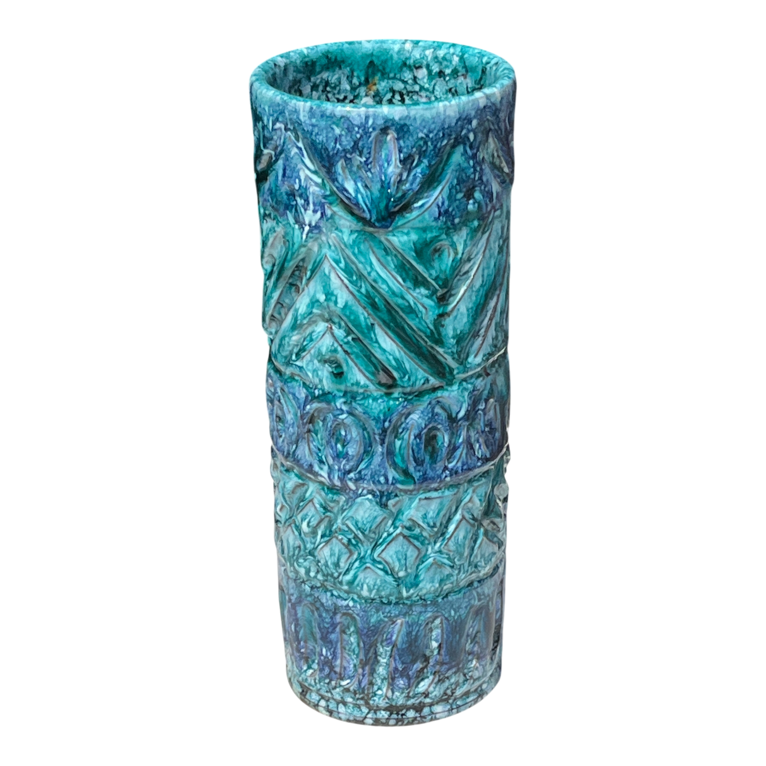 TALL NUOVO RINASCIMENTO BLUE & AQUA CYLINDER VASE (ITALY)