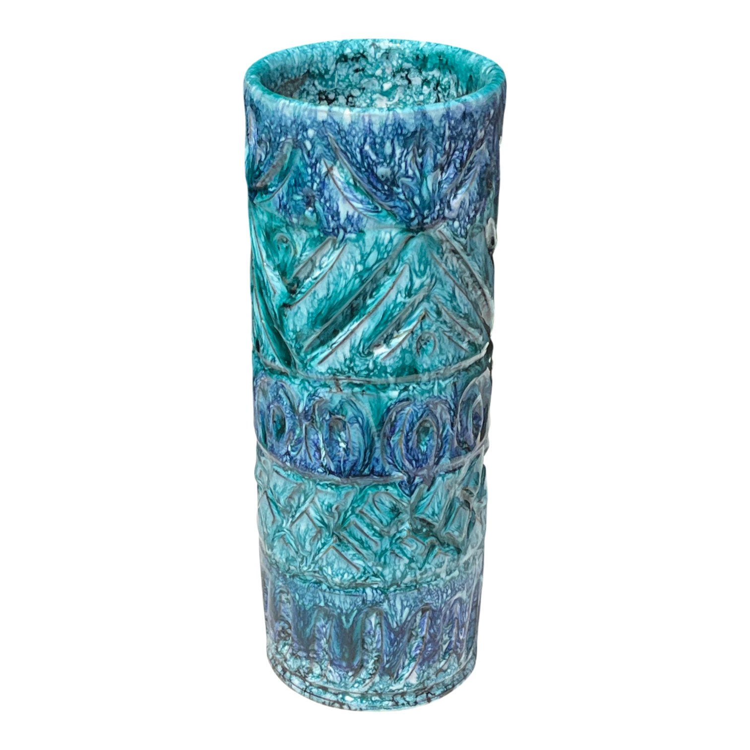 TALL NUOVO RINASCIMENTO BLUE & AQUA CYLINDER VASE (ITALY)