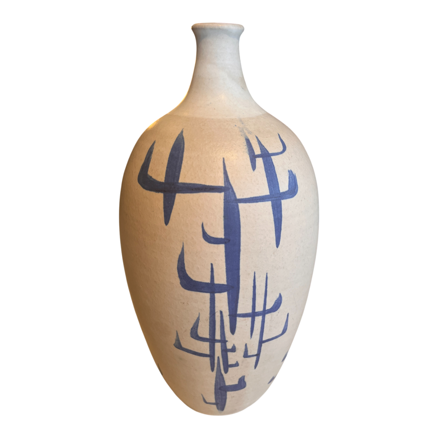 HAND-PAINTED BOTTLE VASE BY AHLSTROM POTTERY OF CALIFORNIA (1950s)