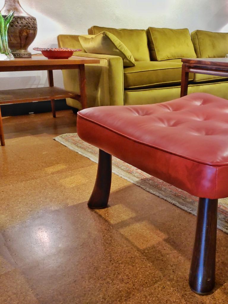 EDWARD WORMLEY LEATHER & ROSEWOOD OTTOMAN FOR DUNBAR