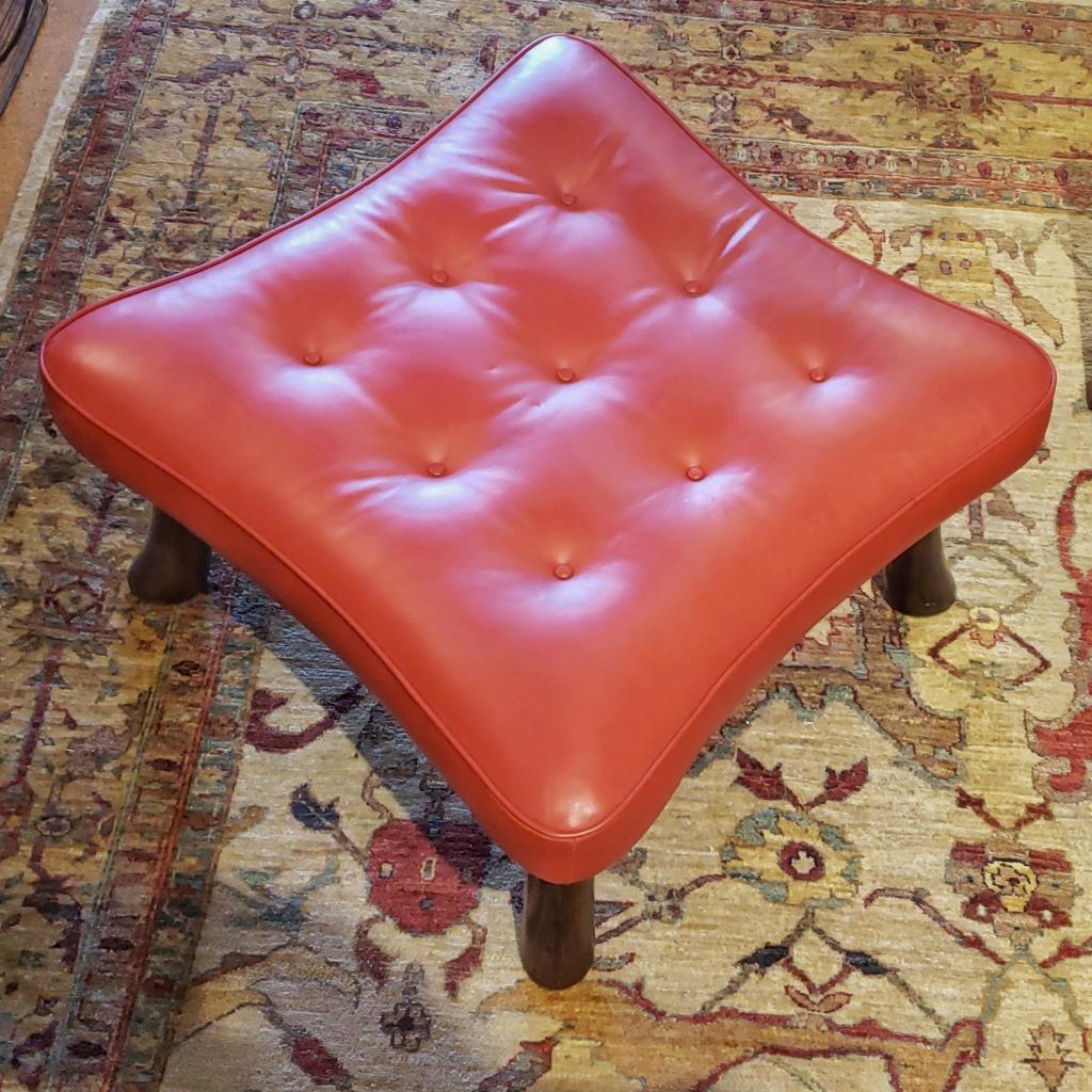 EDWARD WORMLEY LEATHER & ROSEWOOD OTTOMAN FOR DUNBAR