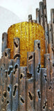 TORCH-CUT BRONZE SCONCE WITH AMBER MURANO GLASS SHADES BY AHLSTRÖM & EHRICH FOR A&E DESIGN