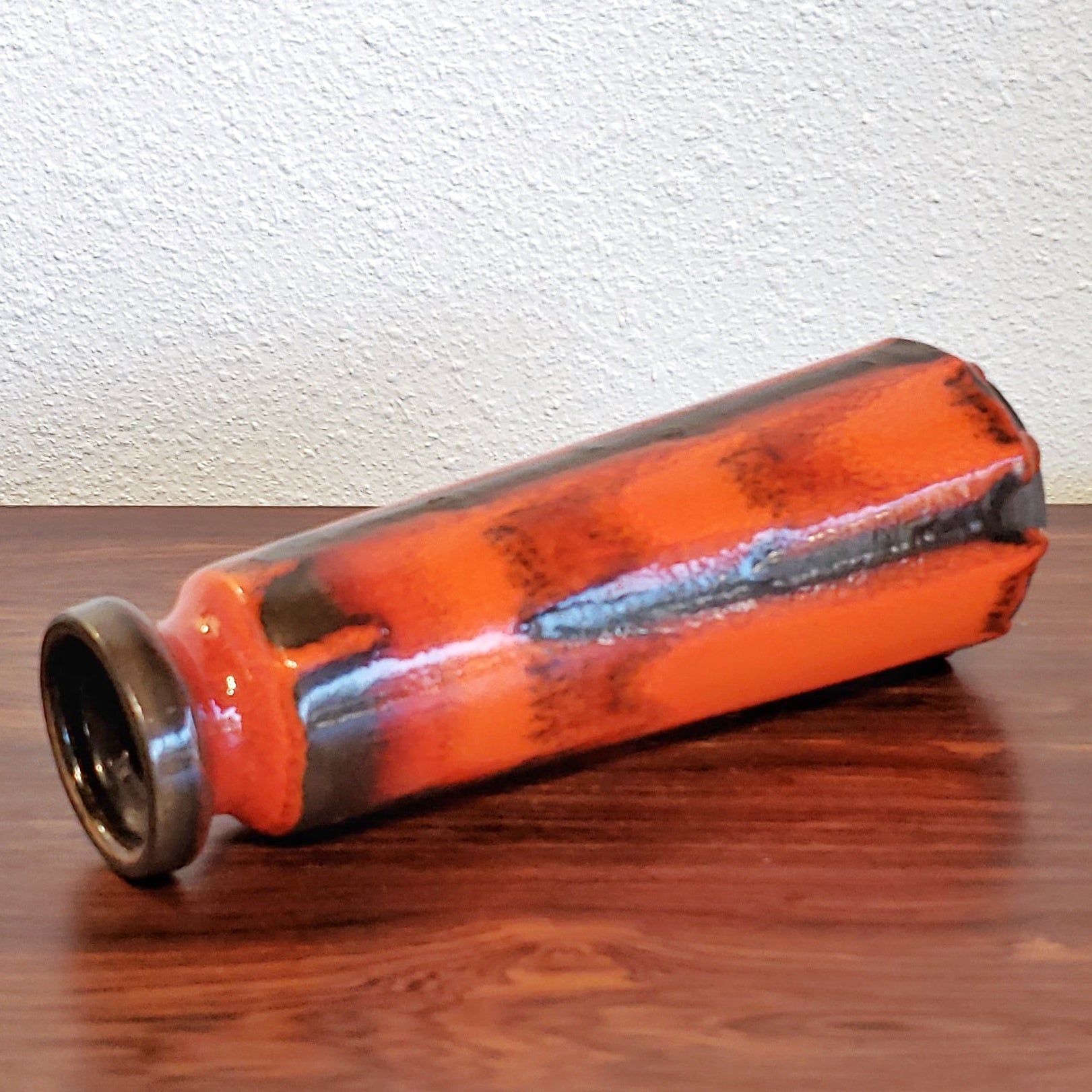 RUSCHA KERAMIK ORANGE AND BLACK ‘COSTA’ DÉCOR VASE Nr. 848/1