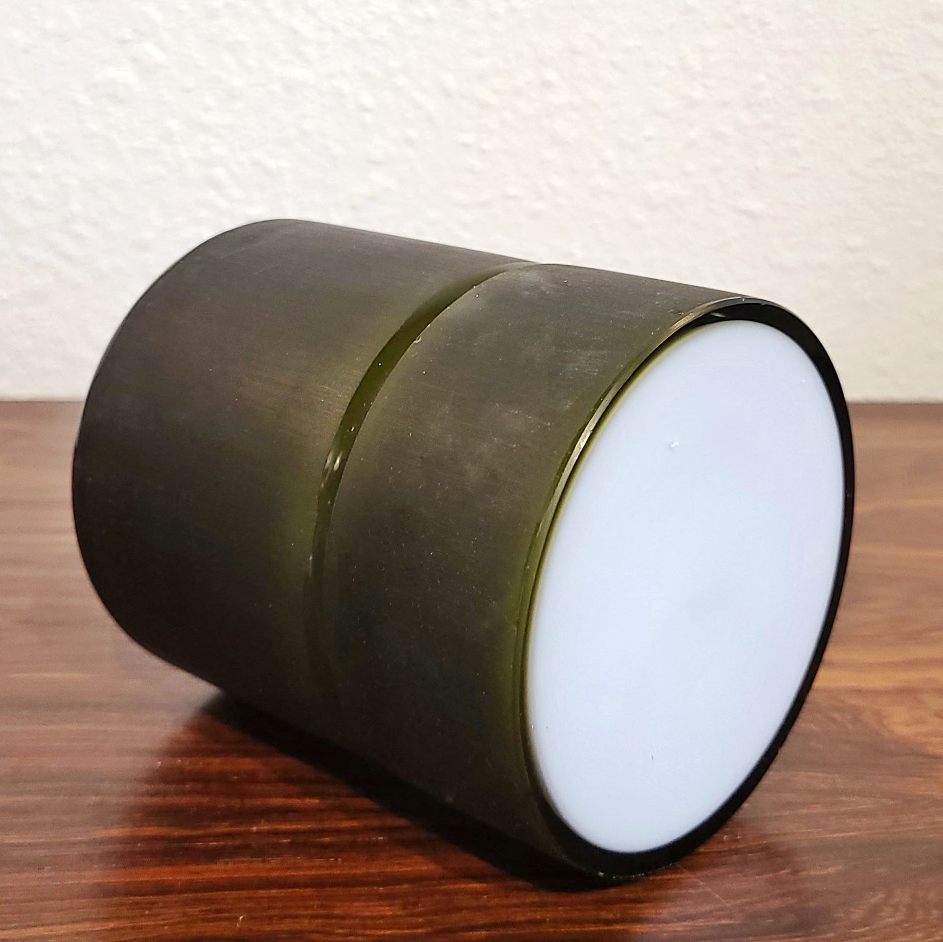1960s VISTOSI FROSTED OLIVE GREEN AND WHITE CASED-GLASS BOX (MURANO)