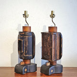 PAIR OF INDUSTRIAL FOUNDRY-MOLD TABLE LAMPS