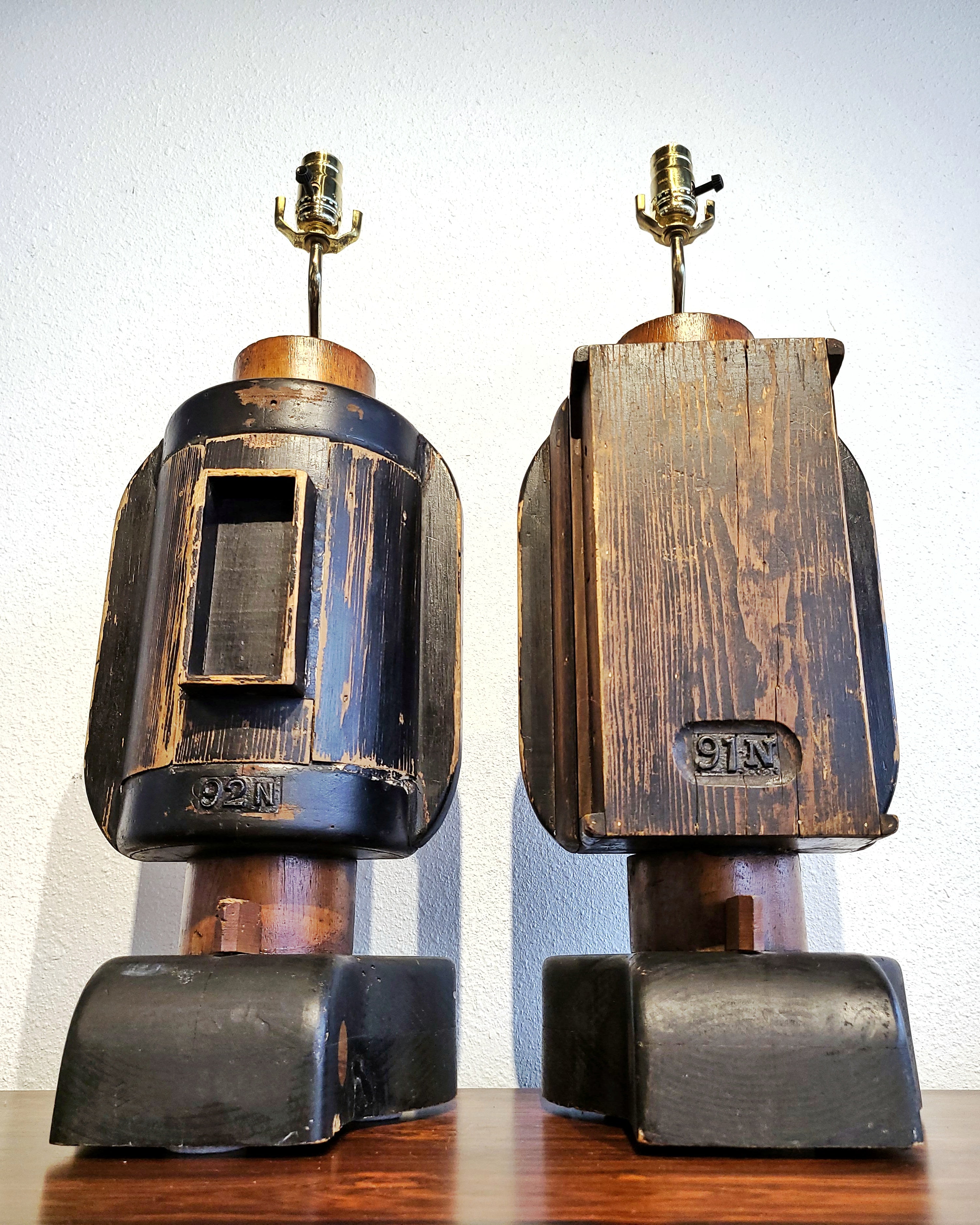PAIR OF INDUSTRIAL FOUNDRY-MOLD TABLE LAMPS