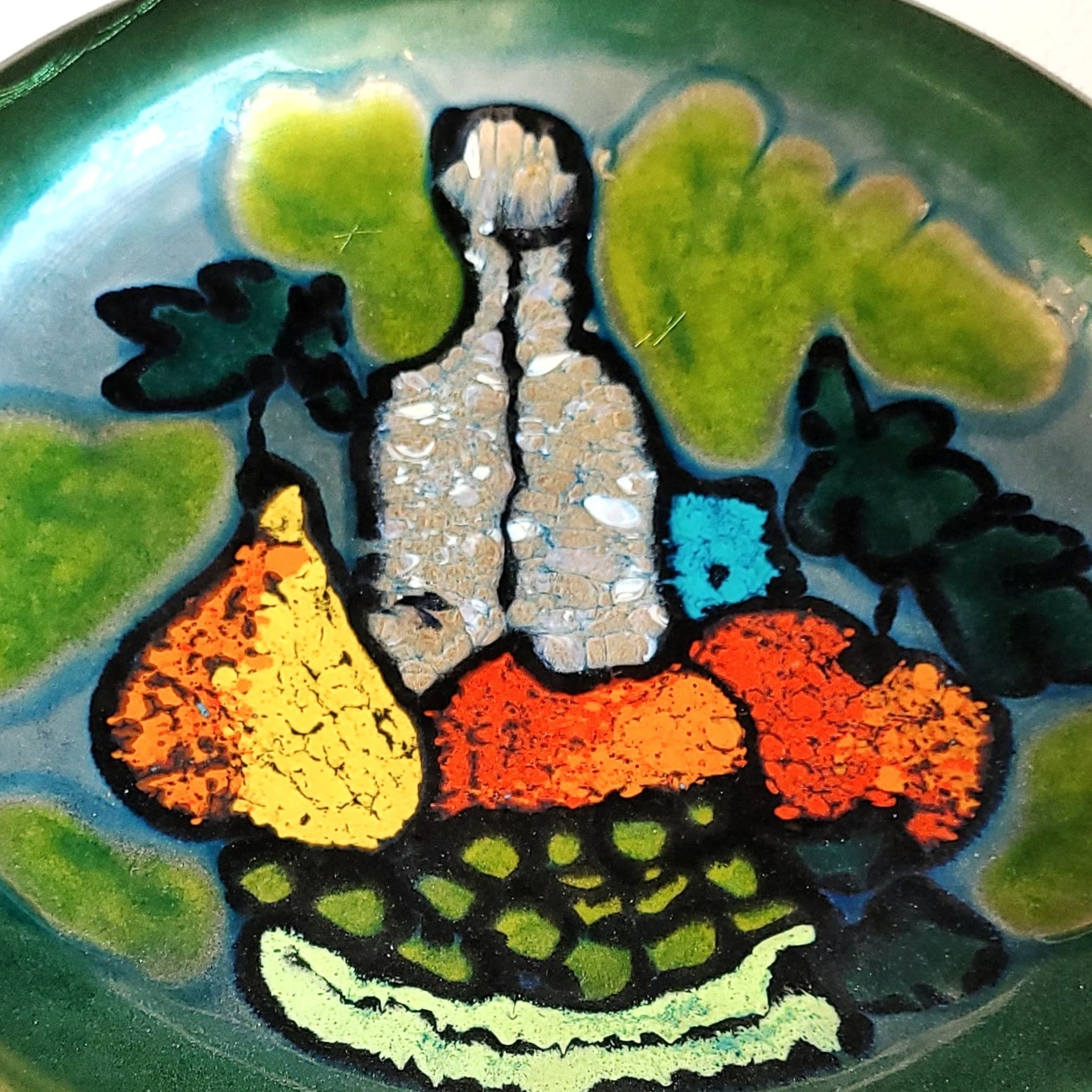 ENAMEL ON COPPER WALL PLATE BY UBALDO CINCIARINI FOR STUDIO CELLINI RAME d'ARTE PESARO