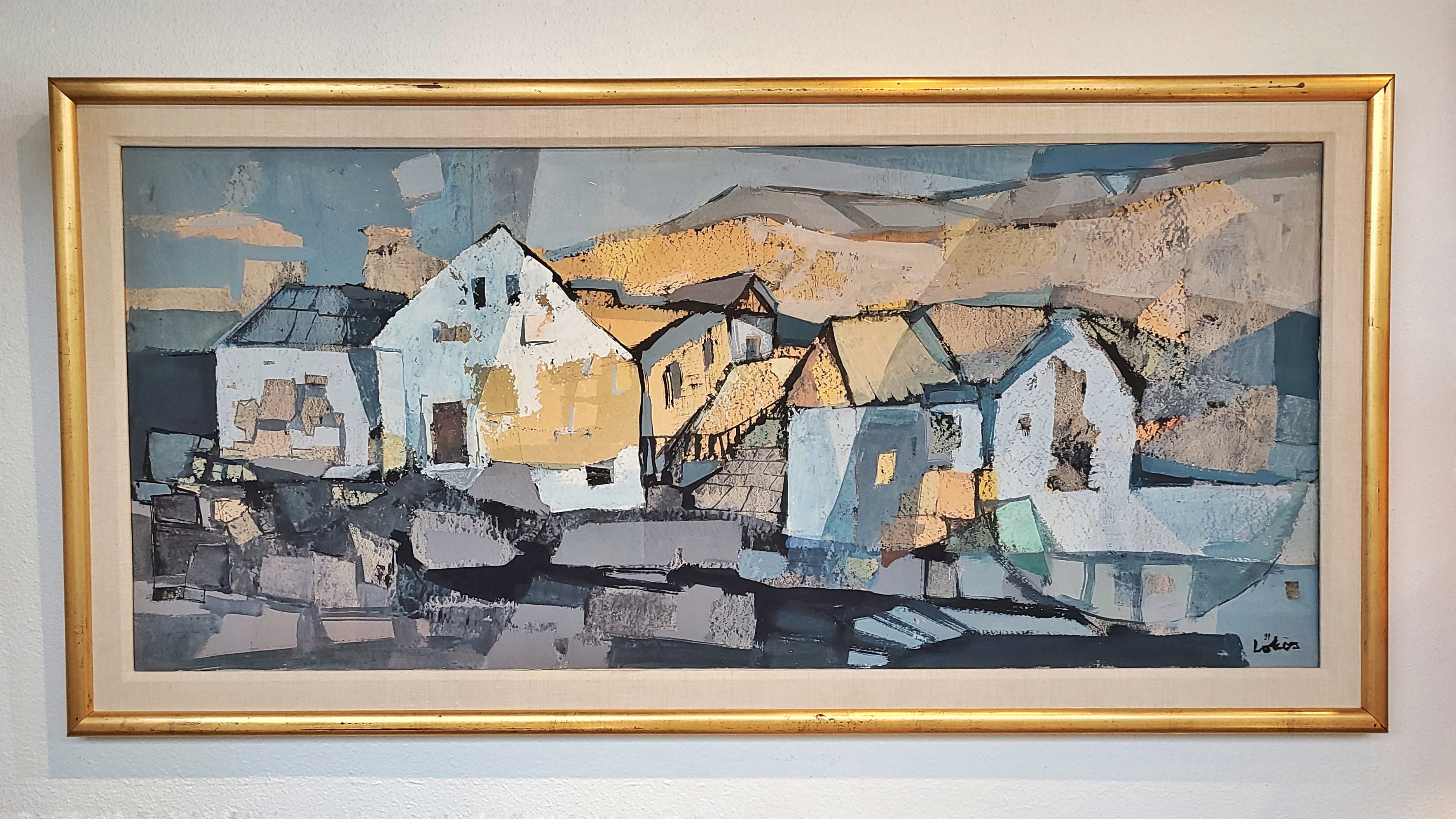 ‘HOUSES  IN THE HILLS’ BY STEFAN LÖKÖS MIXED MEDIA LANDSCAPE ON PAPER