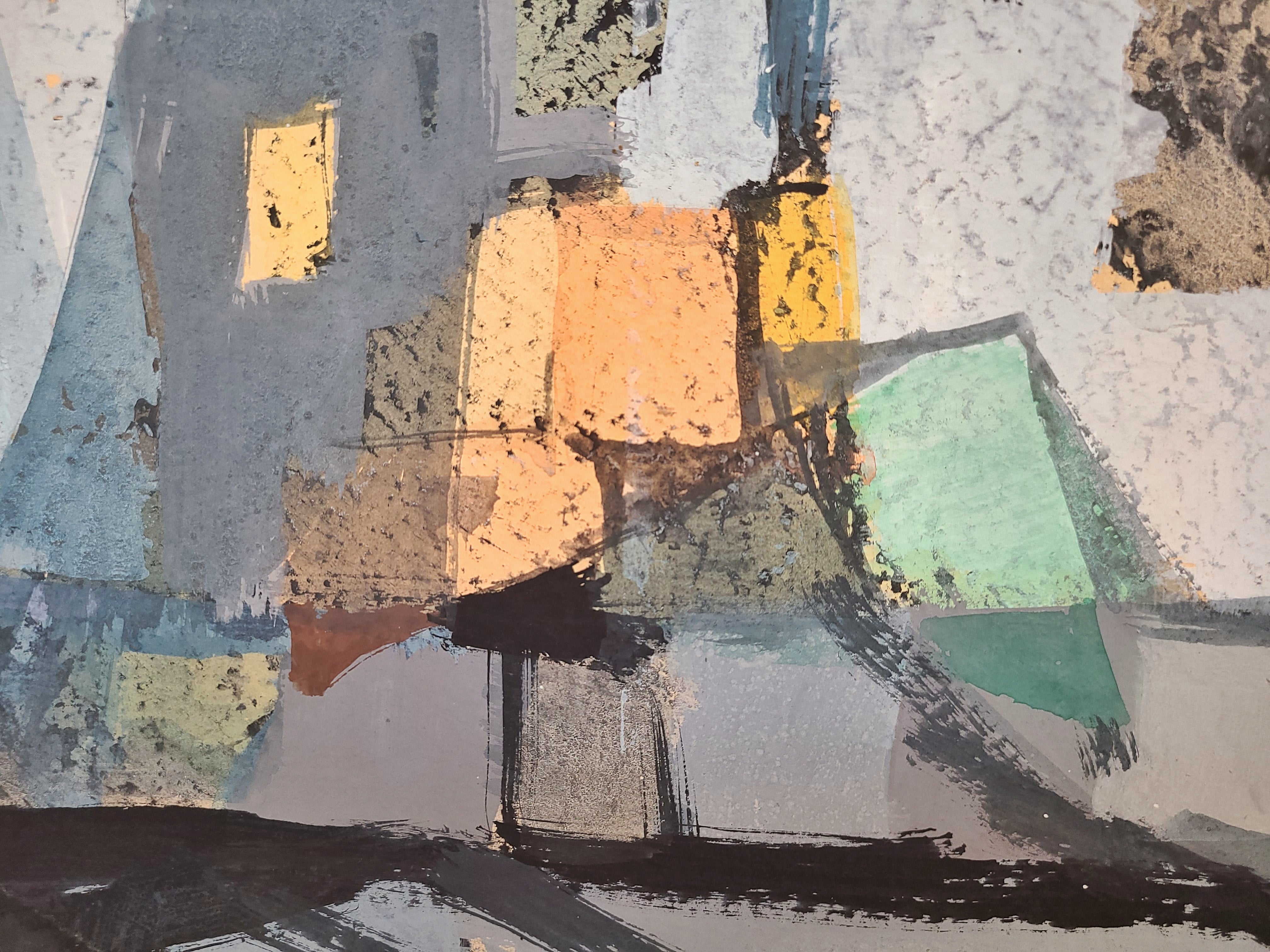 ‘HOUSES  IN THE HILLS’ BY STEFAN LÖKÖS MIXED MEDIA LANDSCAPE ON PAPER