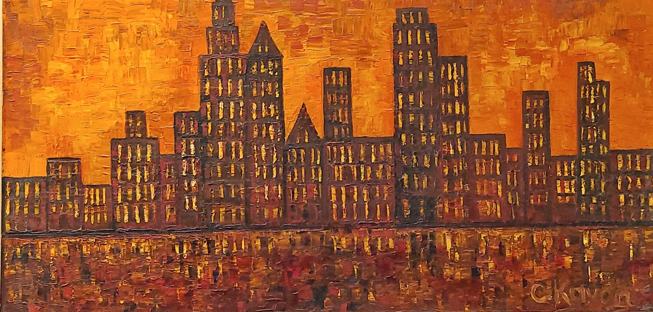 RIVERFRONT CITYSCAPE BY CHRISTINE BARTH (1960s)