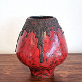 RED FOHR MUSHROOM VASE Nr. 351/24 WITH BLACK VOLCANIC LAVA