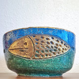 LARGE BITOSSI CENTERPIECE BOWL WITH GOLDEN FISH MOTIF