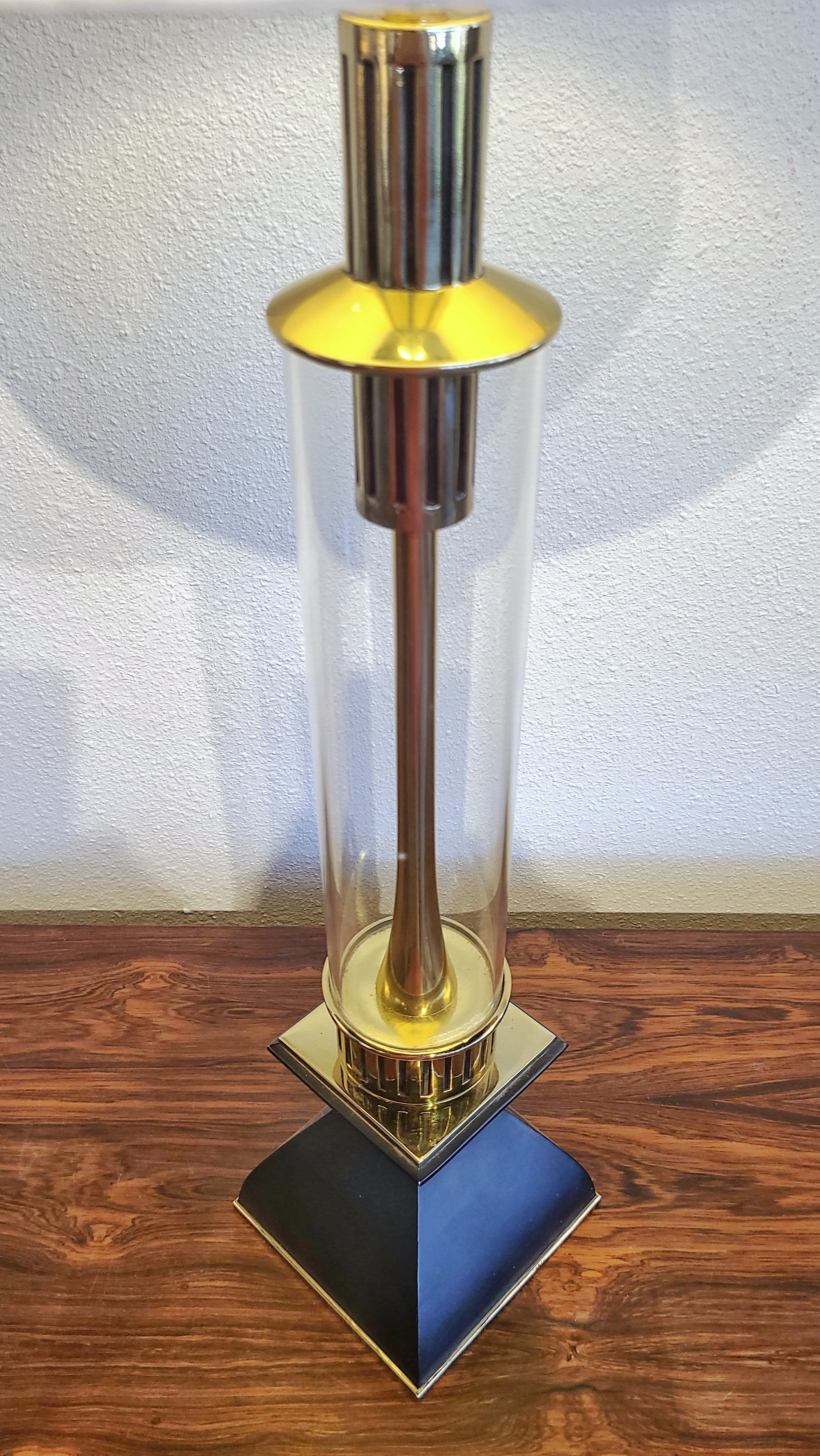 TUBULAR GLASS AND BRASS STIFFEL-STYLE TABLE LAMP