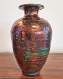 SIGNED IRIDESCENT RAKU-FIRED VASE (NOT WATERTIGHT)