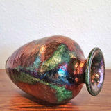 SIGNED IRIDESCENT RAKU-FIRED VASE (NOT WATERTIGHT)