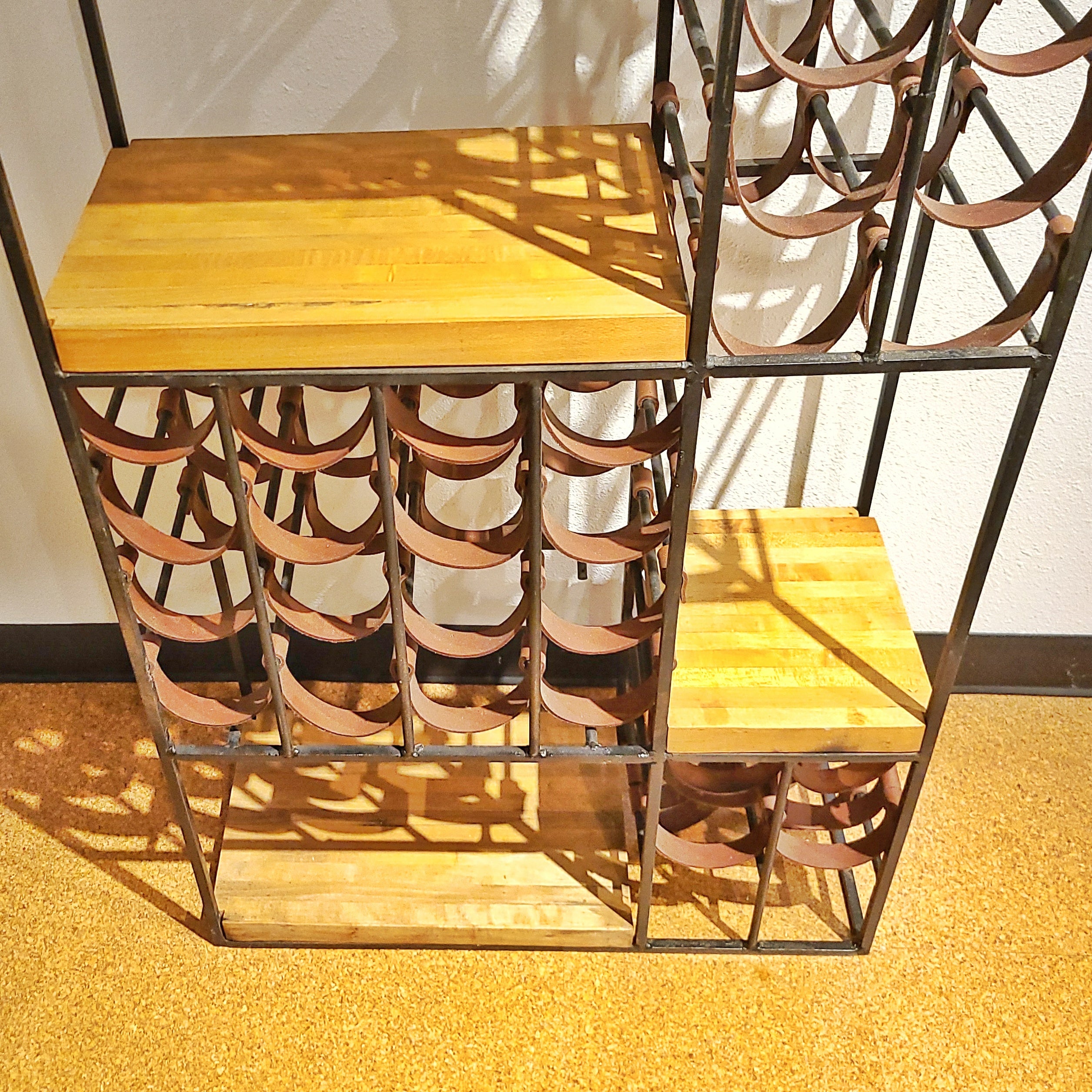 LARGE ARTHUR UMANOFF IRON AND LEATHER WINE RACK FOR SHAVER HOWARD