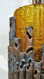 TORCH-CUT BRONZE SCONCE WITH AMBER MURANO GLASS SHADES BY AHLSTRÖM & EHRICH FOR A&E DESIGN