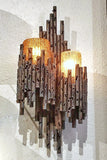 TORCH-CUT BRONZE SCONCE WITH AMBER MURANO GLASS SHADES BY AHLSTRÖM & EHRICH FOR A&E DESIGN