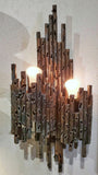TORCH-CUT BRONZE SCONCE WITH AMBER MURANO GLASS SHADES BY AHLSTRÖM & EHRICH FOR A&E DESIGN