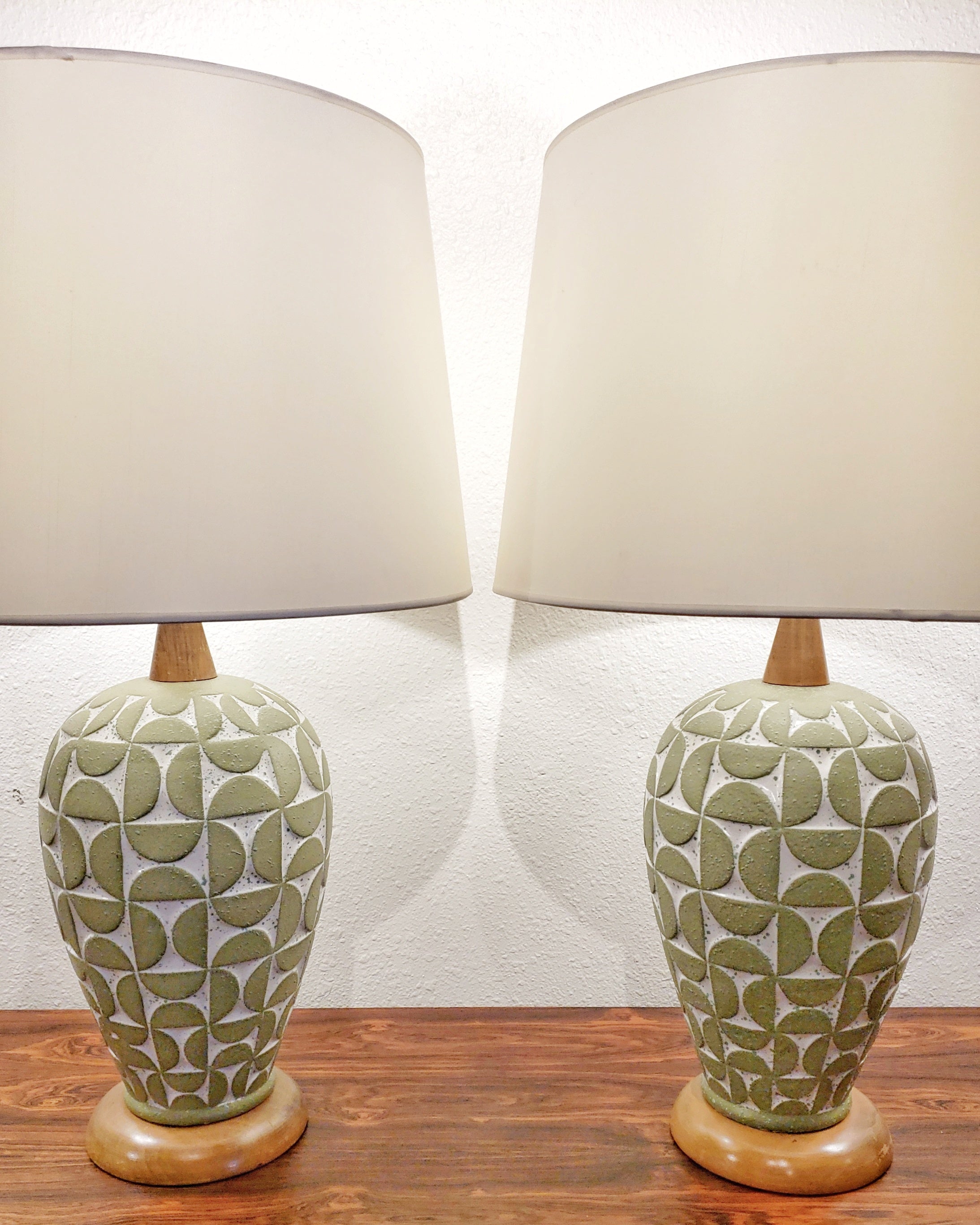 1960s SCULPTED GEOMETRIC RELIEF TABLE LAMPS