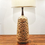 CERAMIC AND WALNUT FAT-LAVA TABLE LAMP